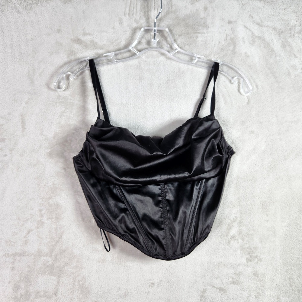 Urban Outfitters Corset Top Women Small Black Satin Cowl Neck Cropped Goth Party
